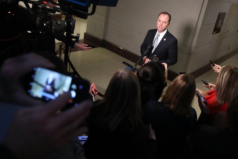 Ranking member Adam Schiff (D-CA) speaks about testimony from U.S. Attorney General Jeff Sessions during a closed-door session of the House Intelligence Committee on Capitol Hill, November 30, 2017 in Washington, D.C.